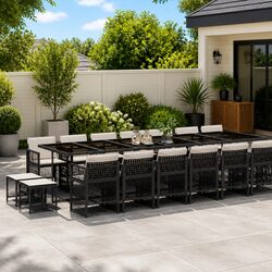 Garden Dining Set 17 Piece Outdoor Furniture Black Poly Rattan Chairs Table