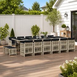 Garden Dining Set 17 Piece Outdoor Furniture Grey Poly Rattan Chairs Table Patio