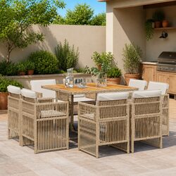 Garden Dining Set 9 Piece Outdoor Furniture with Cushions Beige Poly Rattan