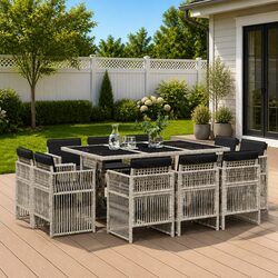 Garden Dining Set 11 Piece Outdoor Furniture Grey Poly Rattan Patio Chairs Table