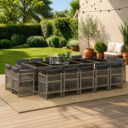 Garden Dining Set 15 Piece Grey Poly Rattan Outdoor Furniture Patio Table Chairs