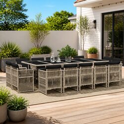 Garden Dining Set 15 Piece Outdoor Furniture Grey Poly Rattan Cushioned Patio