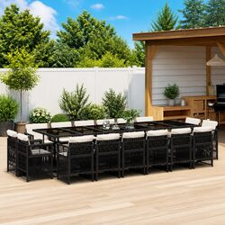 Garden Dining Set 17 Piece Outdoor Furniture Black Poly Rattan Chairs Table