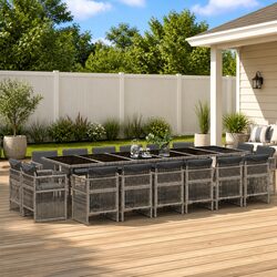 Garden Dining Set 17 Piece Grey Poly Rattan Outdoor Furniture Patio Table Chairs