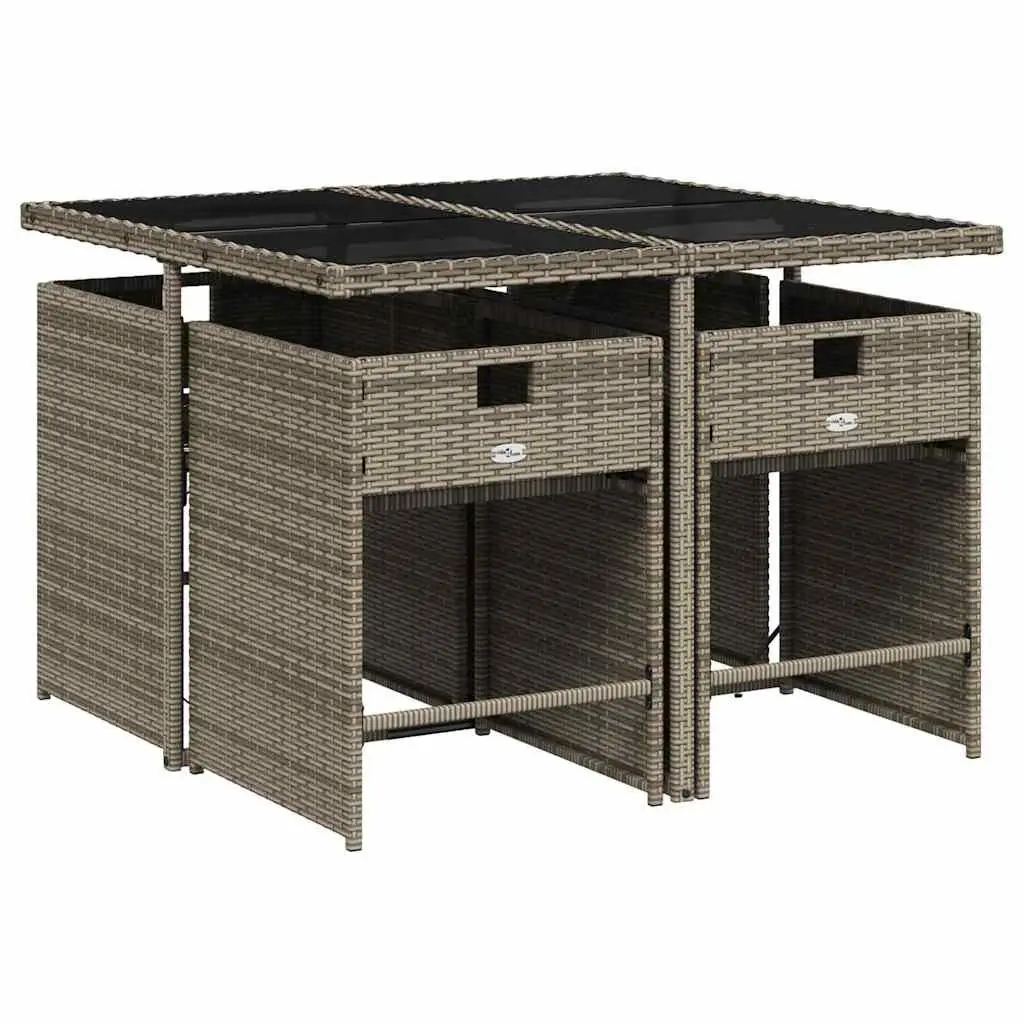 5 Piece Outdoor Dining Set Grey Poly Rattan Chairs Table Patio Garden Furniture