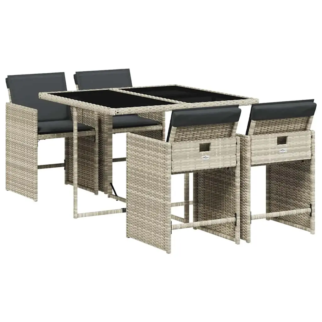 5-Piece Outdoor Garden Dining Set with Cushions Grey Poly Rattan Patio Furniture