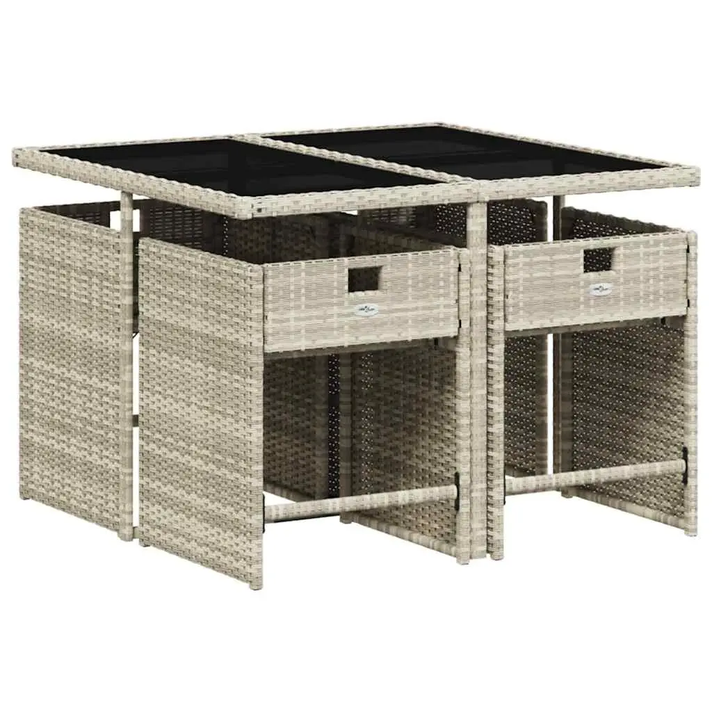 5-Piece Outdoor Garden Dining Set with Cushions Grey Poly Rattan Patio Furniture