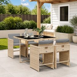 5 Piece Garden Dining Set with Cushions Outdoor Patio Table Chairs Beige