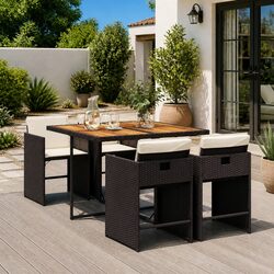 5 Piece Outdoor Dining Set Black Poly Rattan Chairs Table Garden Patio Furniture