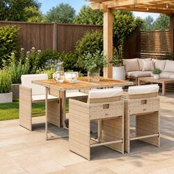 5 Piece Garden Dining Set Outdoor Furniture Poly Rattan Chairs Table Beige