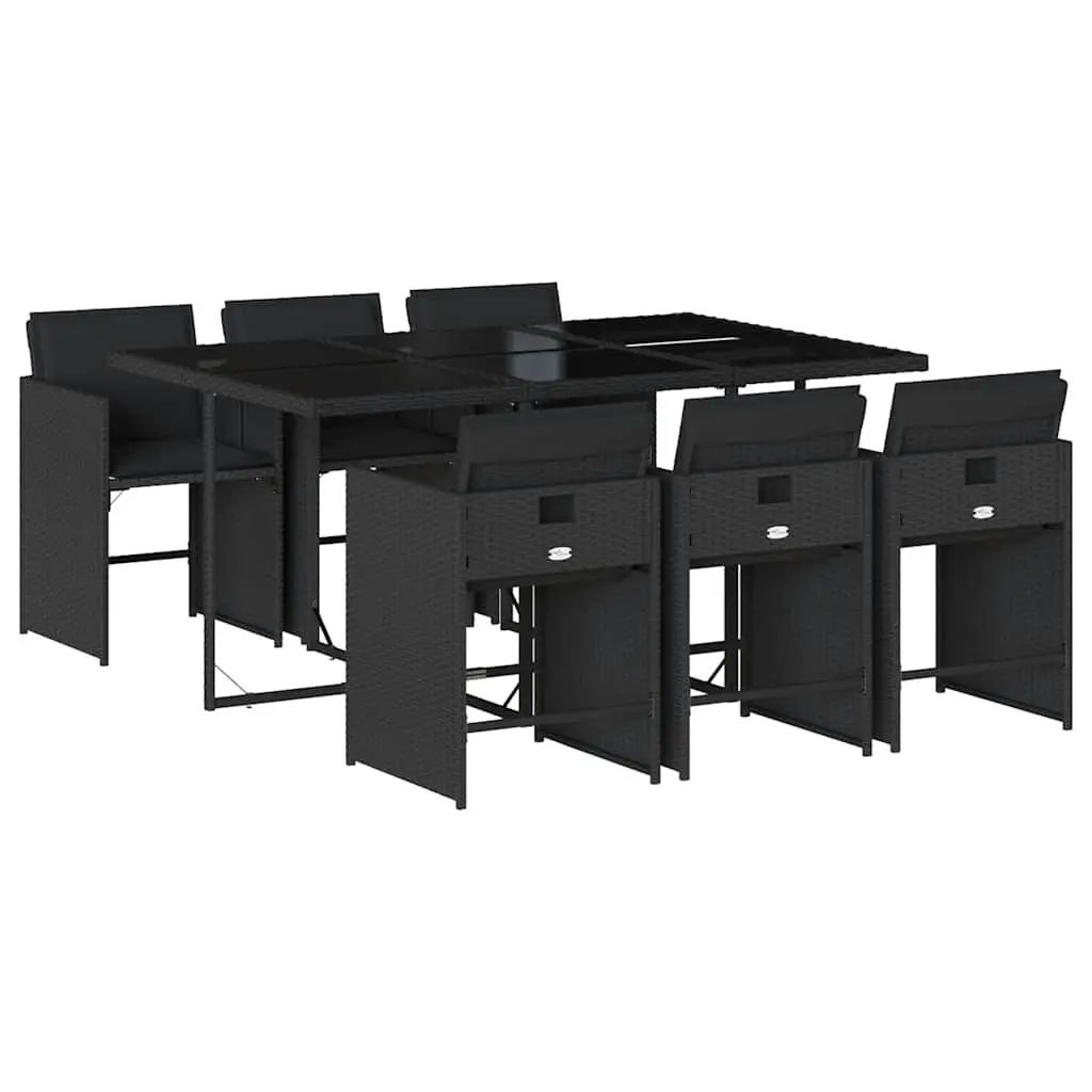 Outdoor Dining Set 7 Piece Garden Furniture Black Poly Rattan Chairs Table