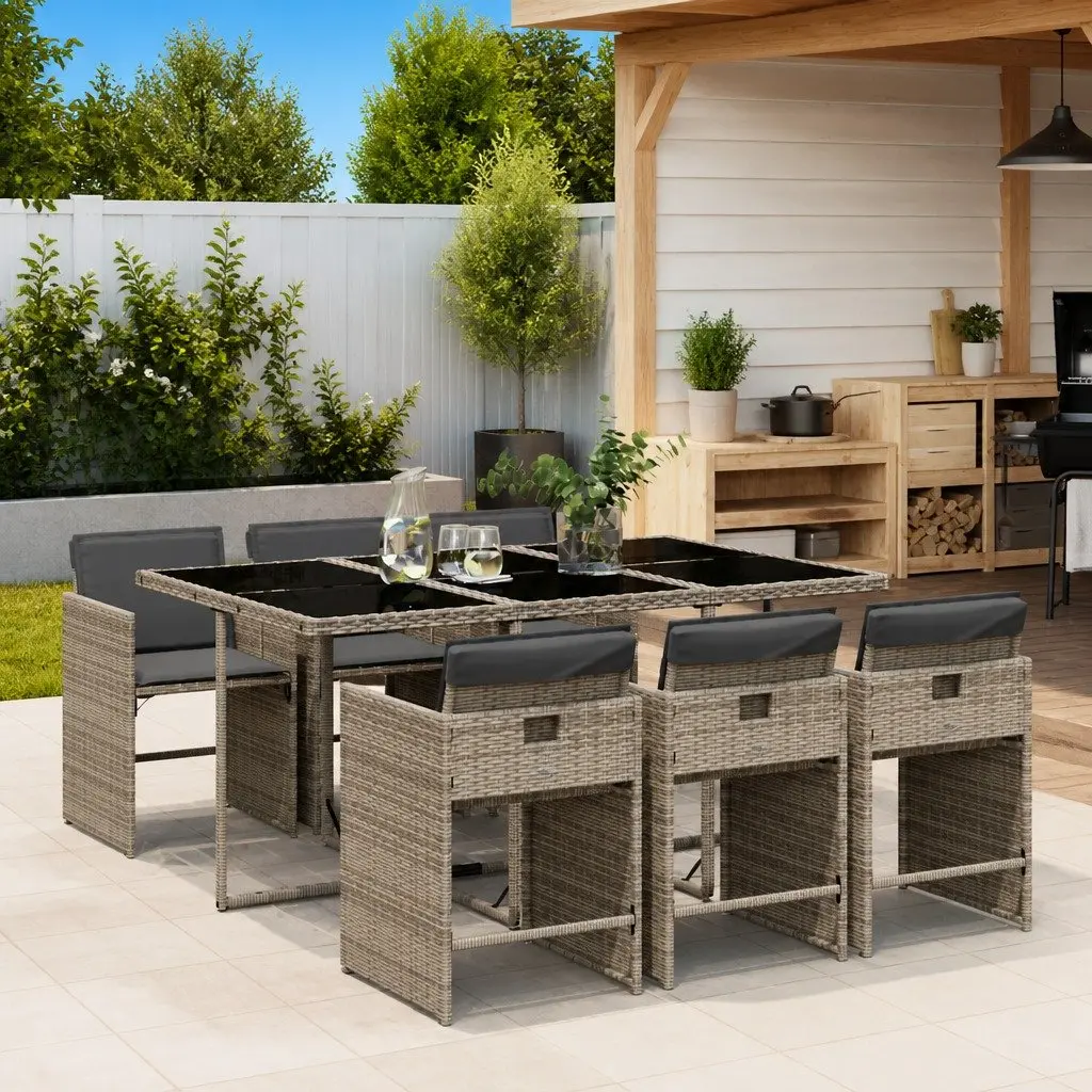 Outdoor Dining Set 7 Piece Garden Furniture Grey Poly Rattan Table Chairs