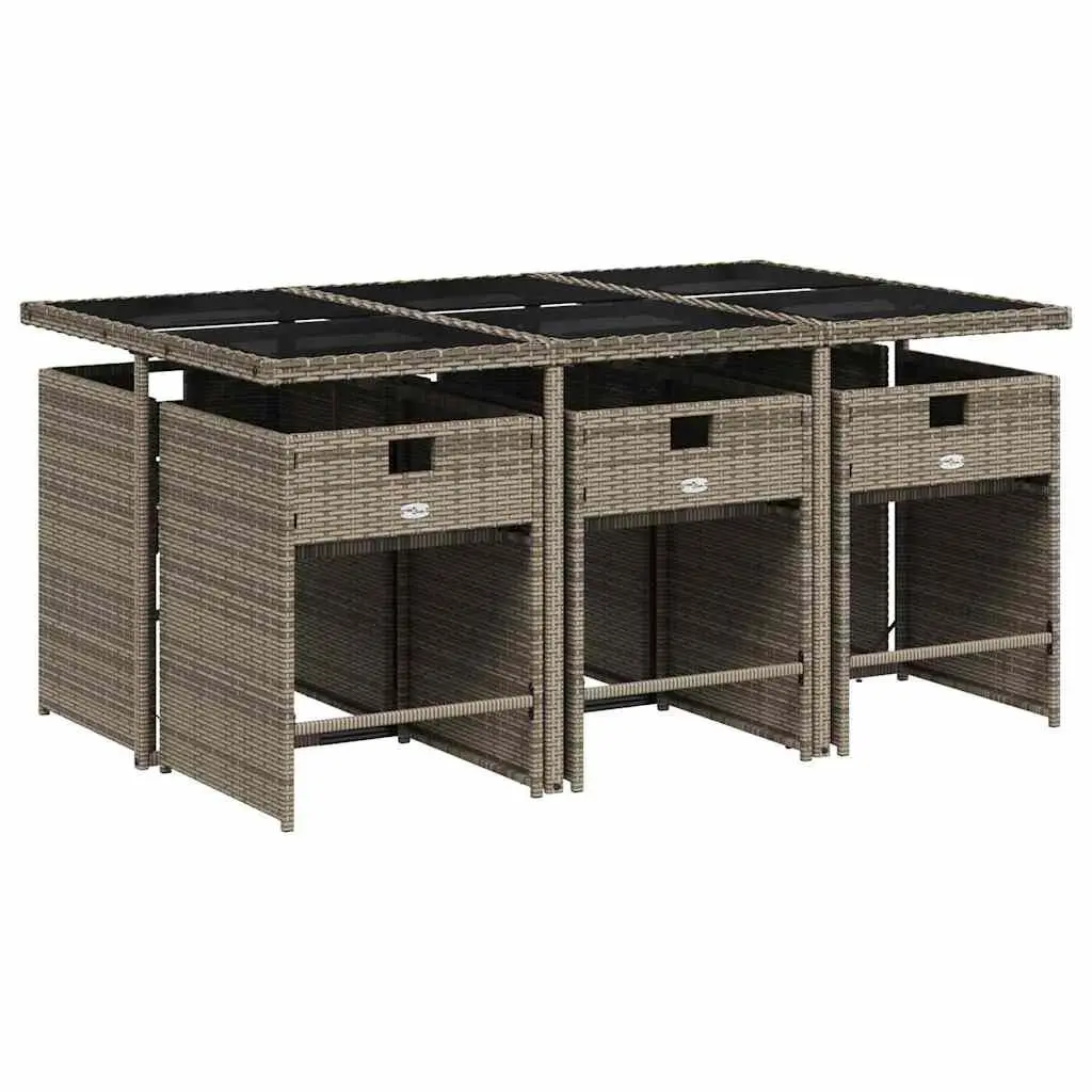 Outdoor Dining Set 7 Piece Garden Furniture Grey Poly Rattan Table Chairs