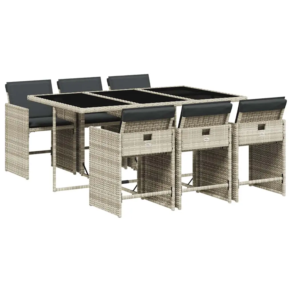 7 Piece Garden Dining Set Outdoor Patio Furniture Grey PE Rattan with Cushions