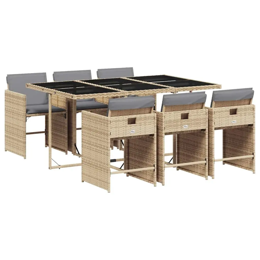 Outdoor Dining Set 7 Piece PE Rattan Garden Furniture Patio Table Chairs Cushions Beige