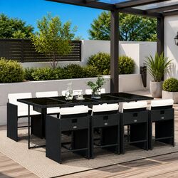 9 Piece Outdoor Garden Dining Set Patio Table Chairs with Cushions Black