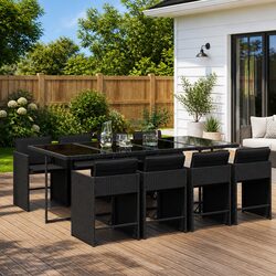 Garden Dining Set 9 Piece Outdoor Furniture Table Chairs with Cushions Black