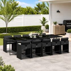 Garden Dining Set 11 Piece Outdoor Furniture Black Poly Rattan Chairs Table