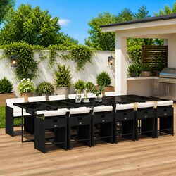 Outdoor Dining Set 13 Piece Garden Furniture Black Poly Rattan Chairs Table