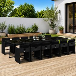 13 Piece Outdoor Dining Set Black Poly Rattan Garden Patio Furniture with