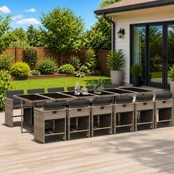Garden Dining Set 13 Piece Outdoor Furniture Grey Poly Rattan Patio Chairs Table
