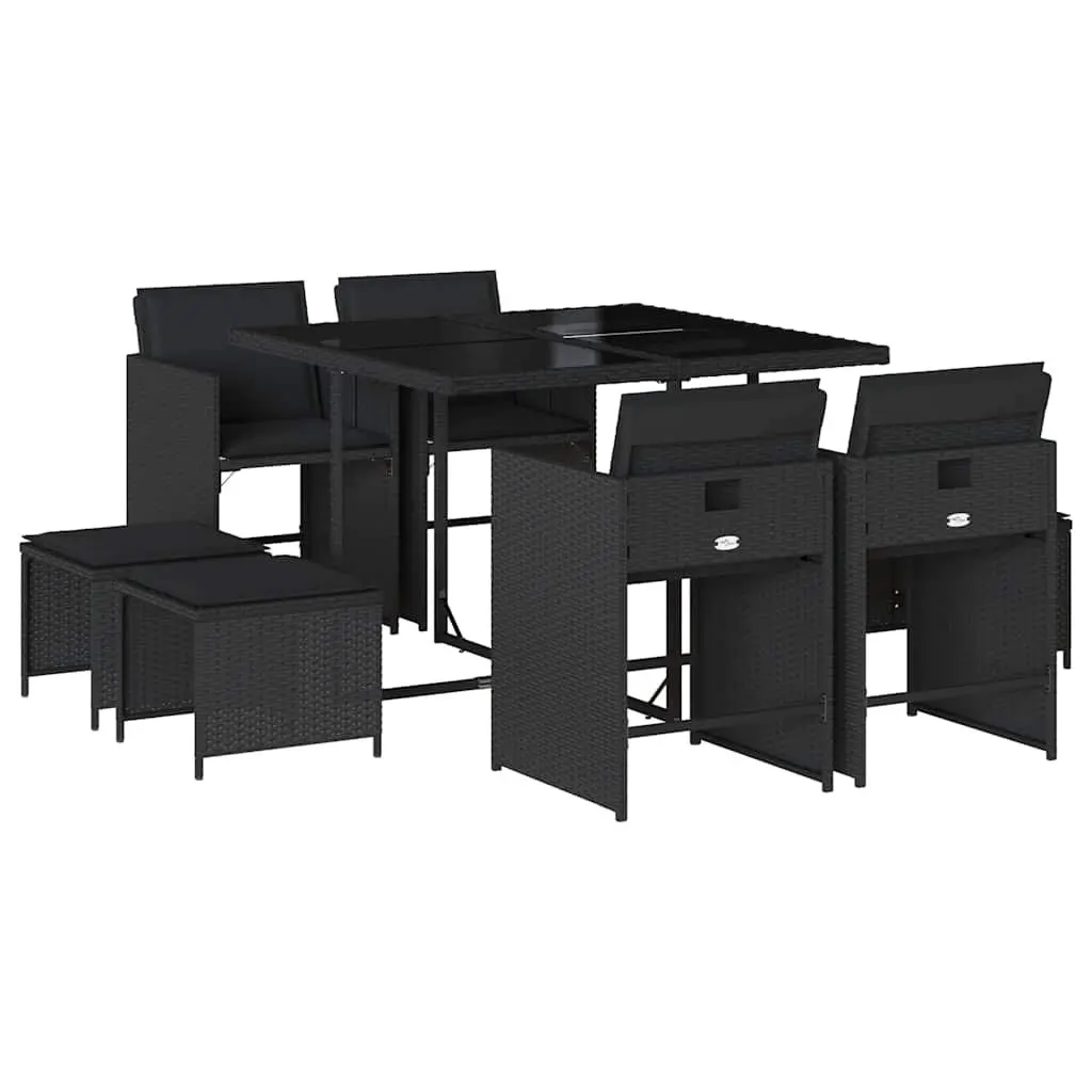 Outdoor Dining Set 9 Piece Garden Furniture Black Poly Rattan Chairs Table