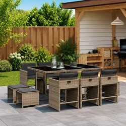 Garden Dining Set 11 Piece Grey Poly Rattan Outdoor Furniture Chairs Table