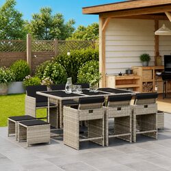Garden Dining Set 11 Piece PE Rattan Chairs Table Grey Outdoor Patio Furniture