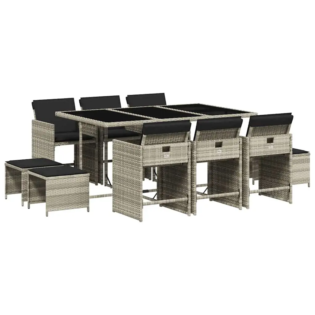 Garden Dining Set 11 Piece PE Rattan Chairs Table Light Grey Outdoor Patio Furniture