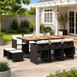Garden Dining Set 11 Piece Outdoor Furniture Black PE Rattan Chairs Table