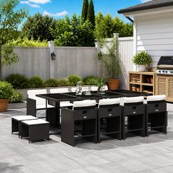 Garden Dining Set 13 Pieces Outdoor Furniture Black Poly Rattan Chairs Table