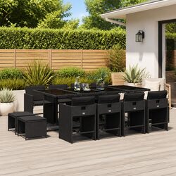 13 Piece Outdoor Garden Dining Set with Cushions Poly Rattan Black Patio