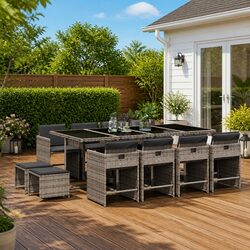 Garden Dining Set 13 Piece Outdoor Furniture Grey Poly Rattan Chairs Table