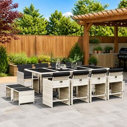 Garden Dining Set 13 Piece Outdoor Furniture Grey Poly Rattan Chairs Table