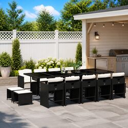 Outdoor Dining Set 15 Piece Garden Furniture Black Poly Rattan Chairs Table
