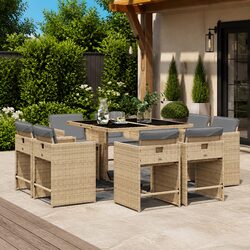Outdoor Dining Set 9 Piece Garden Furniture with Cushions Beige Poly Rattan