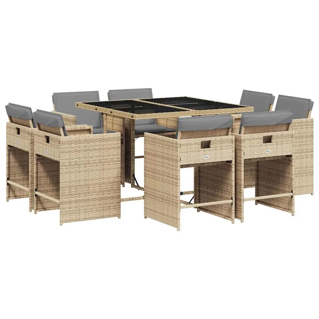 Outdoor Dining Set 9 Piece Garden Furniture with Cushions Beige Poly Rattan