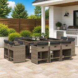 Garden Dining Set 11 Piece Outdoor Furniture Grey Poly Rattan with Cushions
