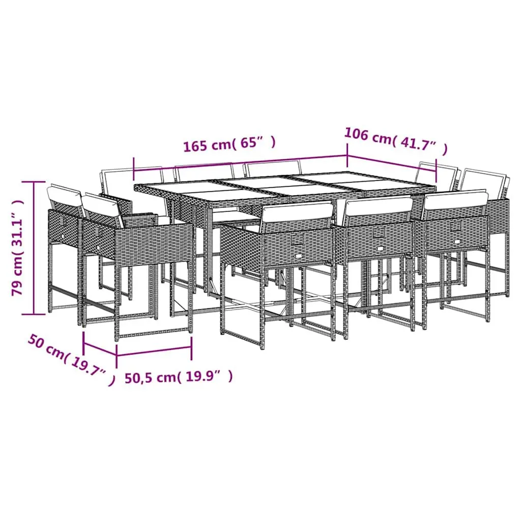 Garden Dining Set 11 Piece Outdoor Patio Furniture Grey Poly Rattan with Cushions