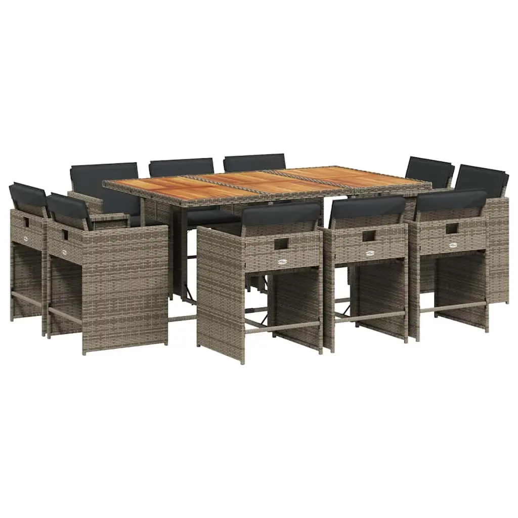 Garden Dining Set 11 Piece Grey Poly Rattan Outdoor Furniture with Cushions