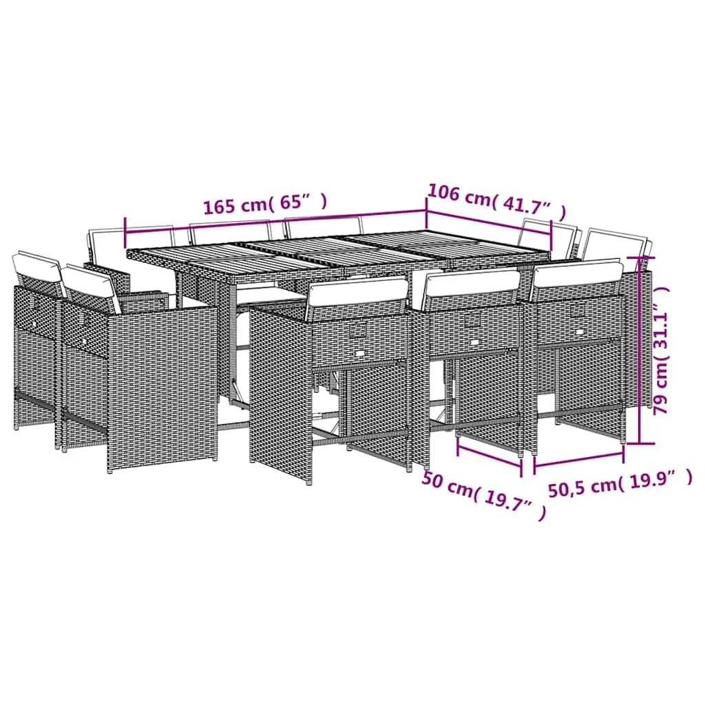 Garden Dining Set 11 Piece Grey Poly Rattan Outdoor Furniture with Cushions