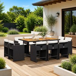 Garden Dining Set 11 Piece Outdoor Patio Furniture with Cushions Black Rattan