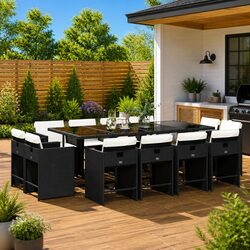 Garden Dining Set 13 Piece Outdoor Furniture Black Poly Rattan with Cushions
