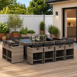 Garden Dining Set 13 Piece Outdoor Furniture Grey Poly Rattan Chairs Table