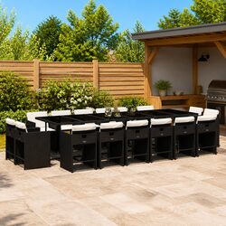 Garden Dining Set 17 Piece Outdoor Furniture Black Poly Rattan Chairs Table