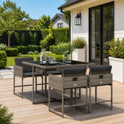Garden Dining Set 5 Piece Outdoor Furniture Grey Poly Rattan Chairs Table