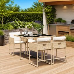 Garden Dining Set 5 Piece Outdoor Furniture Beige Poly Rattan Patio with