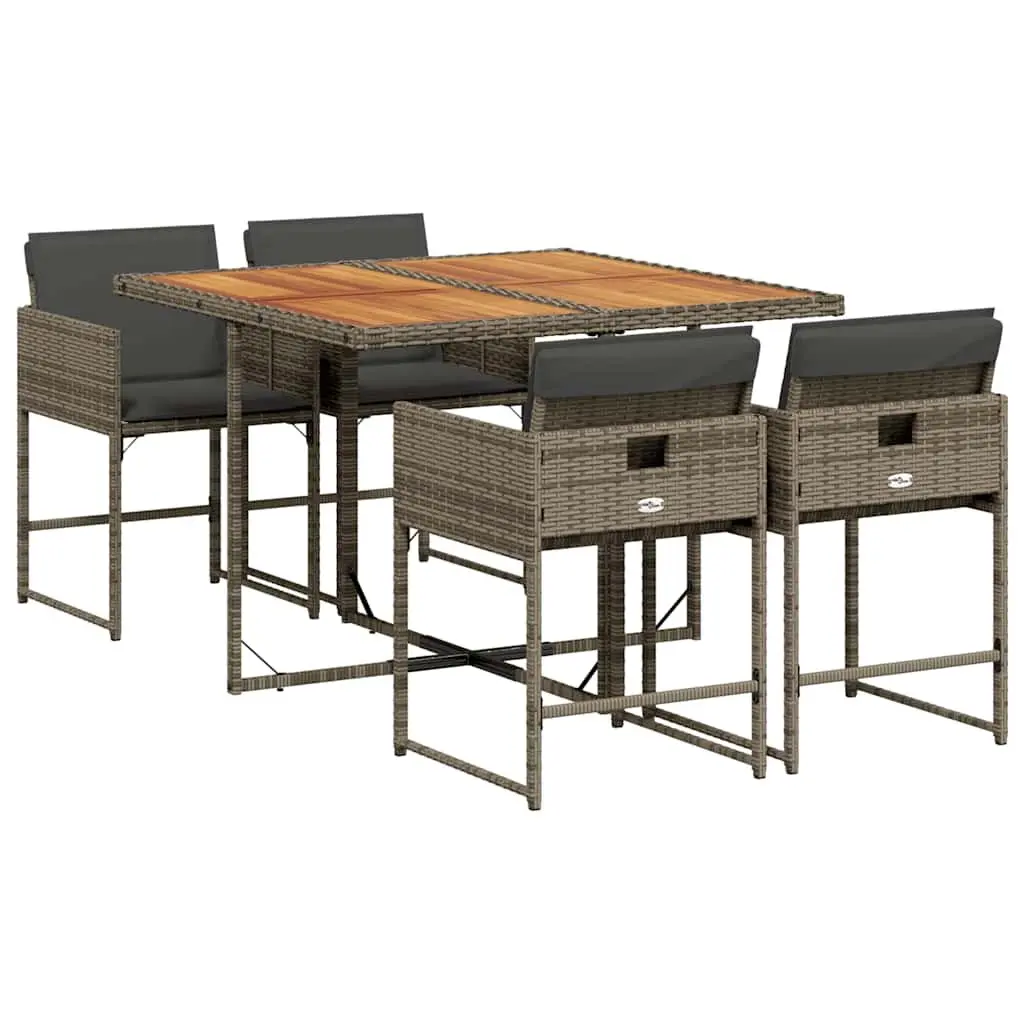 5 Piece Outdoor Dining Set Grey Poly Rattan Garden Furniture Patio Table Chairs