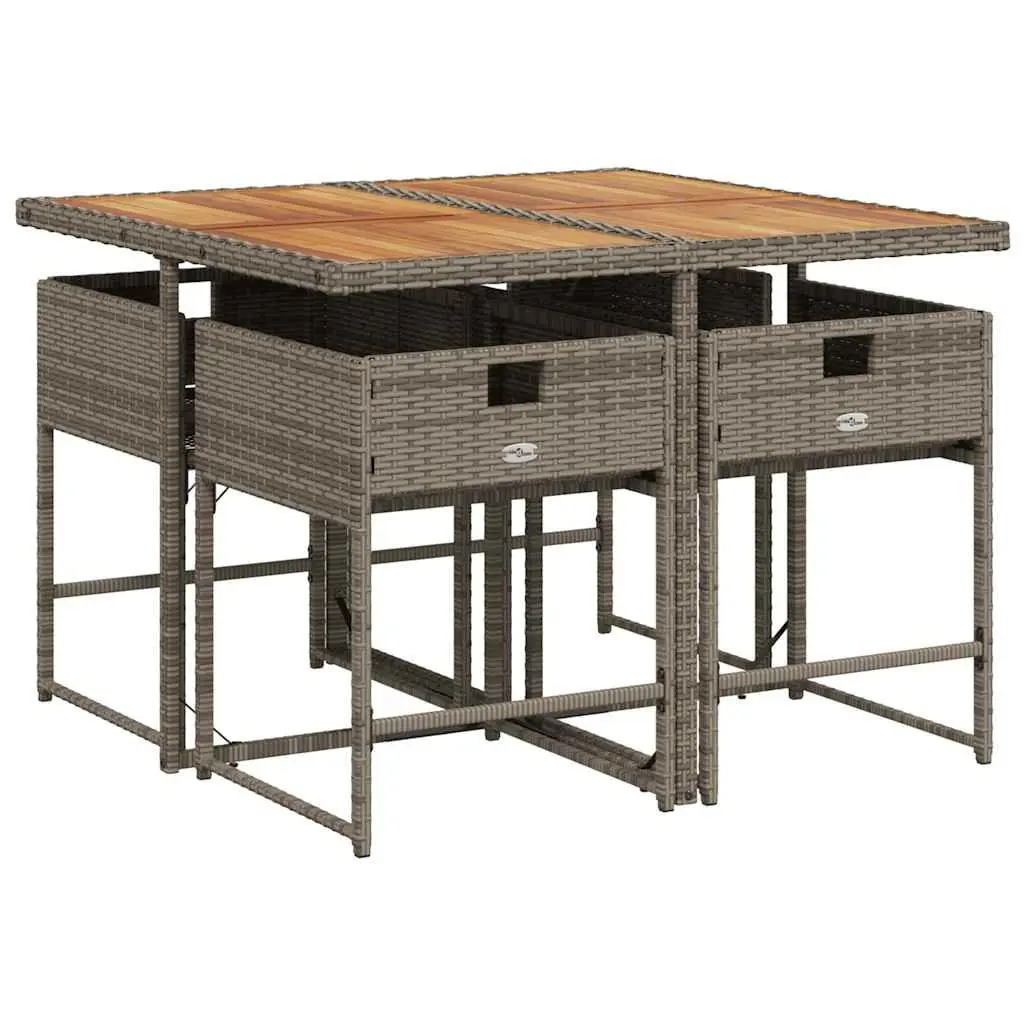 5 Piece Outdoor Dining Set Grey Poly Rattan Garden Furniture Patio Table Chairs