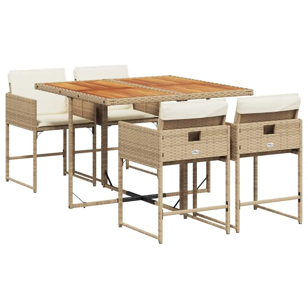 5 Piece Garden Dining Set Outdoor Furniture Beige Poly Rattan Chairs Table Patio